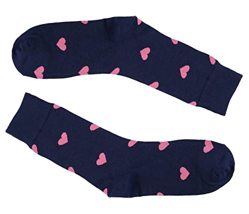 Current 10506 navy socks with unevenly spaced pink hearts