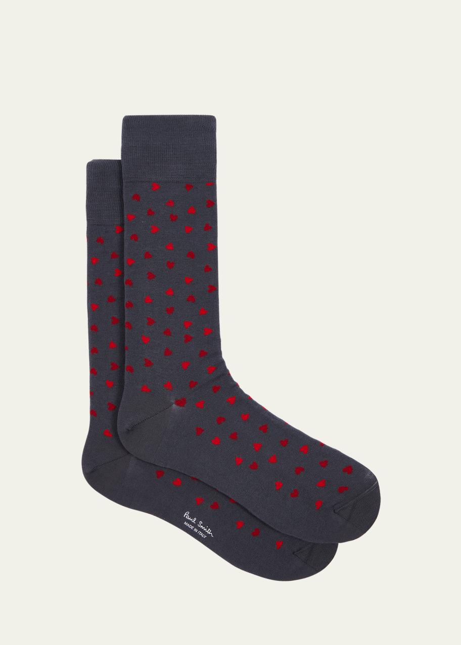 Paul Smith Islington socks with small red hearts on a dark base