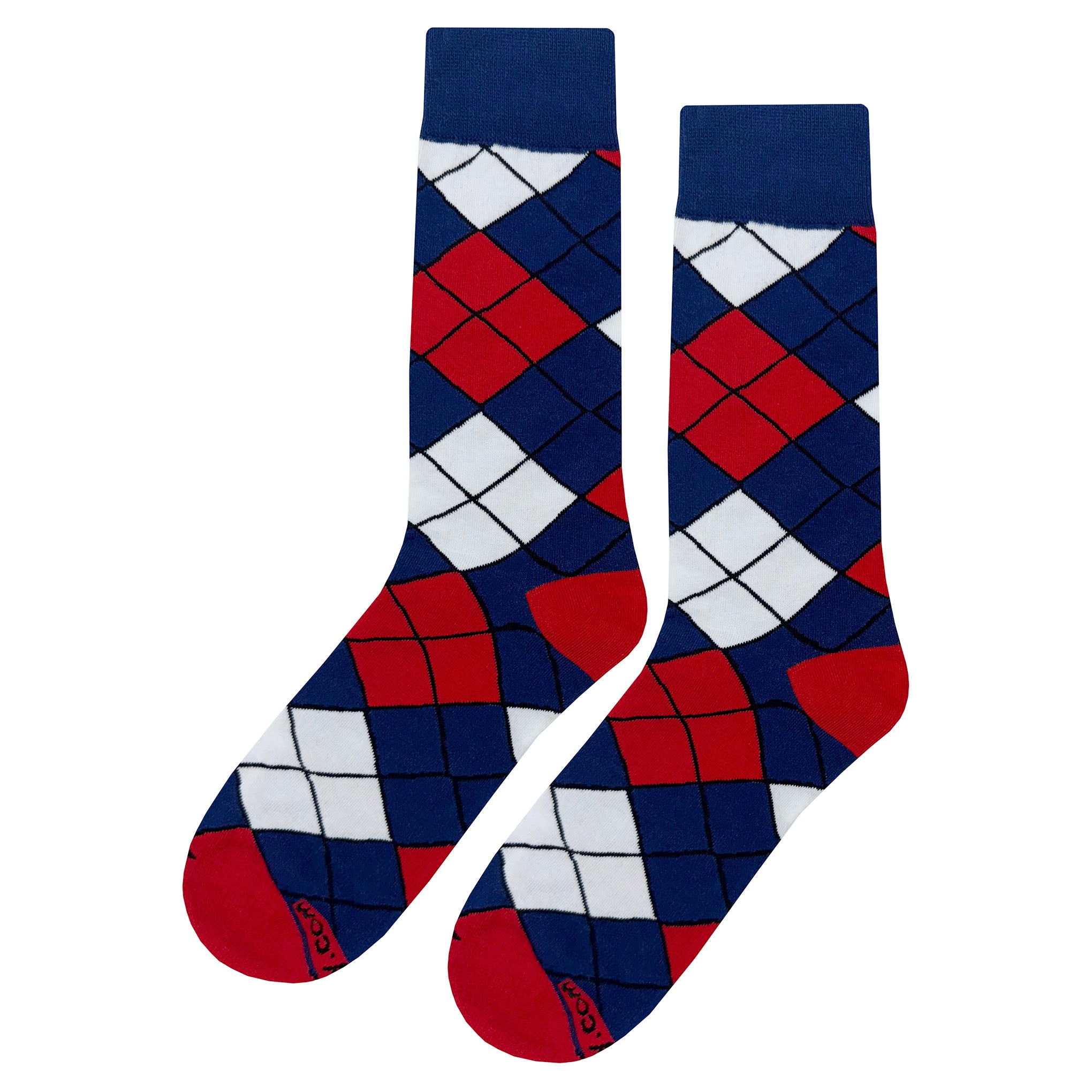 Sockfly USA Argyle socks with red, white, and blue diamonds